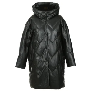 Women Leather Puffer Long Coat