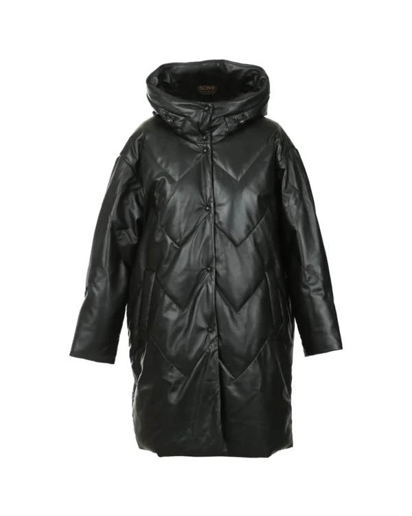 Women's Leather Puffer Long Coat