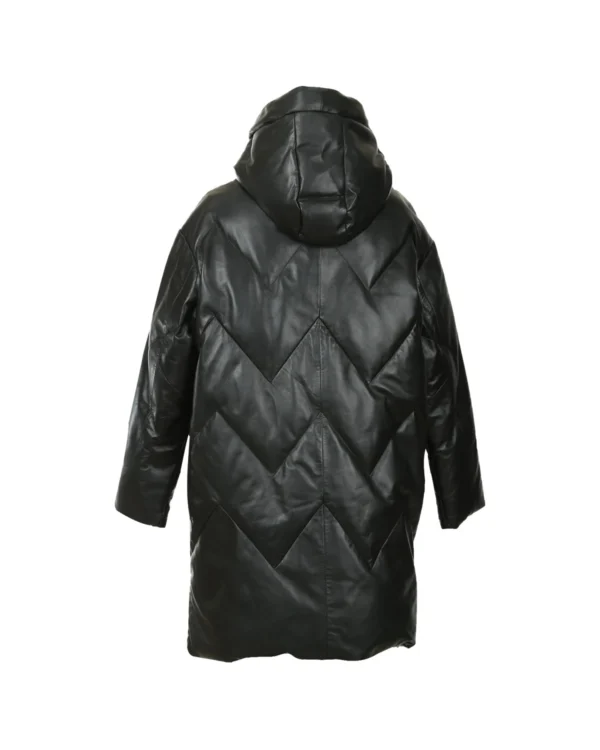 Women's Leather Puffer Long Coat - Image 3