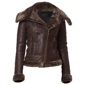 Women Classic Biker Natural Leather Jacket in Dark Brown