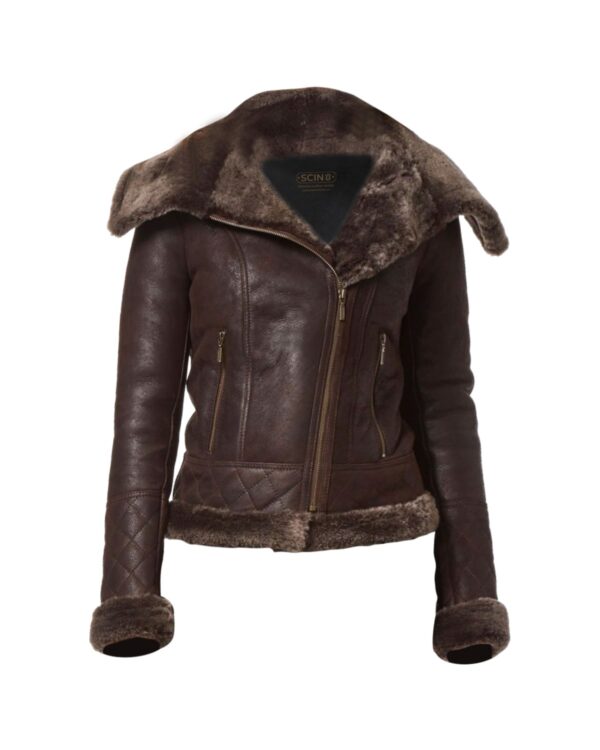 Women's Classic Biker Natural Leather Jacket in Dark Brown