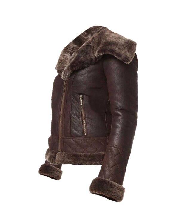 Women's Classic Biker Natural Leather Jacket in Dark Brown - Image 3