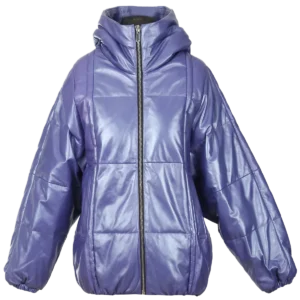 Women Hooded Leather Puffer Jacket
