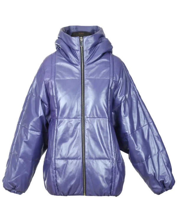 Women's Hooded Leather Puffer Jacket