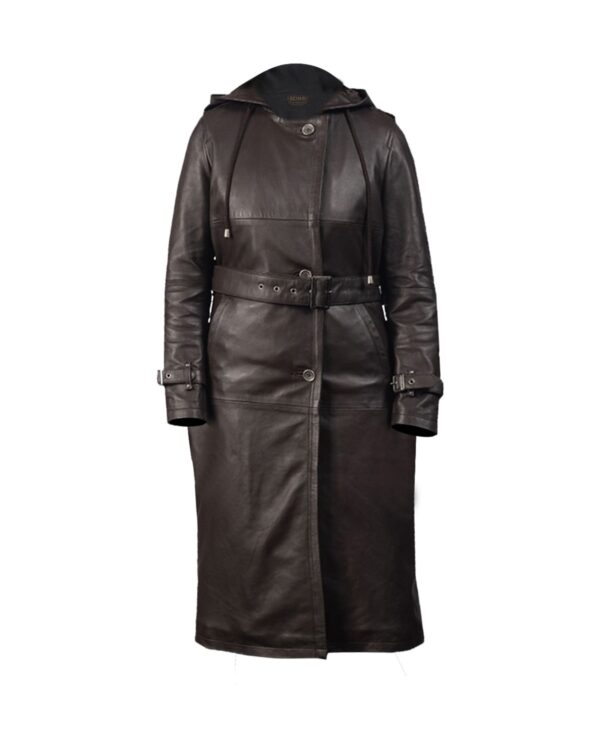 Women's Long Natural Leather Trench Coat Black