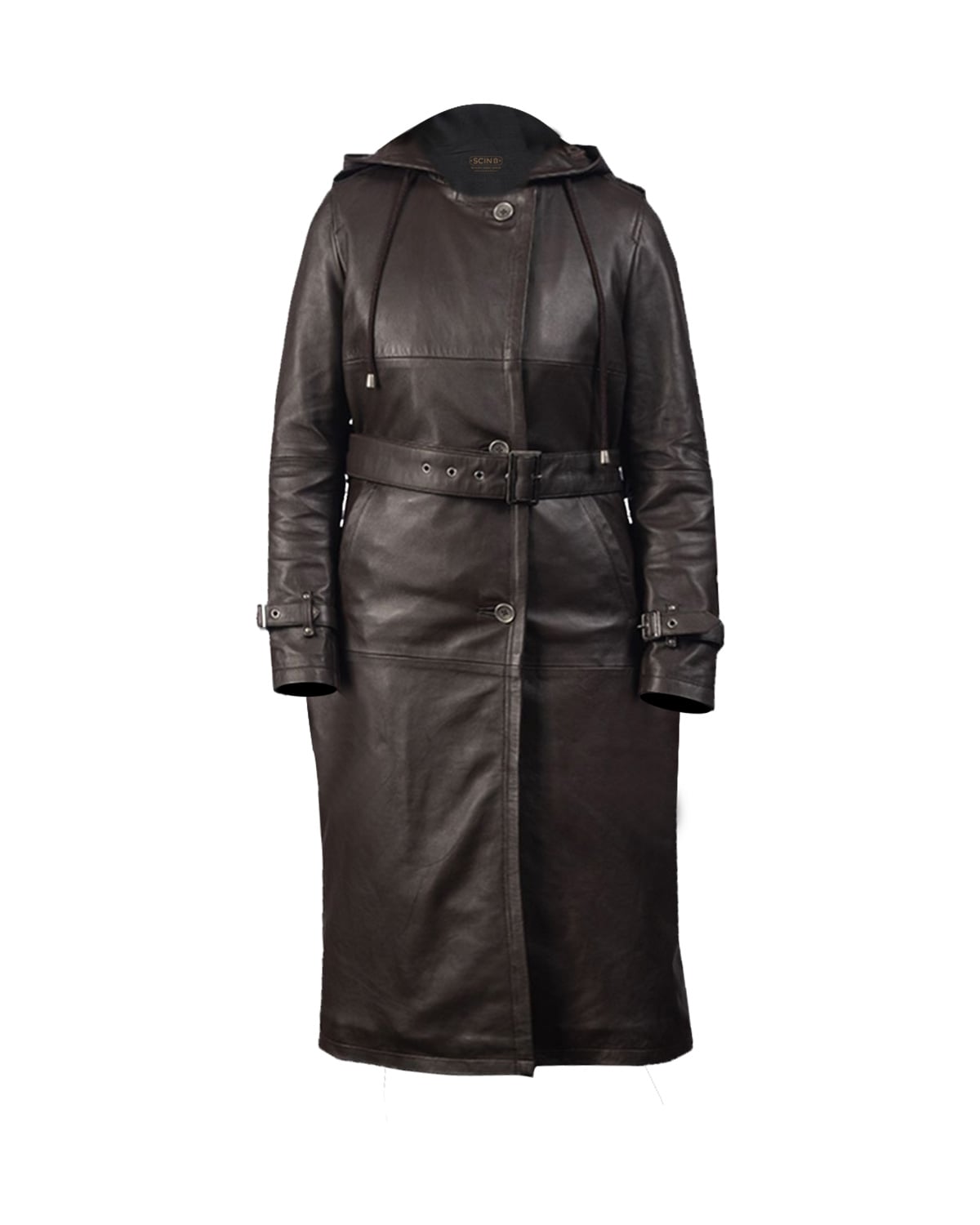 Women’s Long Natural Leather Trench Coat Black