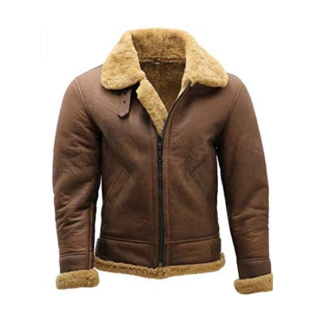 Mens Shearling Sheepskin Aviator Coat Suede Leather Coat