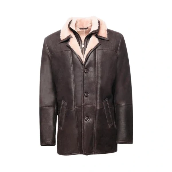 Alex Men’s Leather Brown Shearling Designer Coat