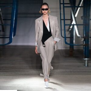 Attire From 80s Oversized Classy Grey Leather Blazer