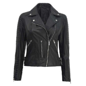 Classy Black Moto Racer Leather Jacket Womens