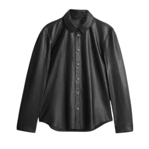 Benny Hinn Black Boxy Fit Leather Overshirt