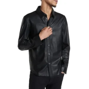 Benny Hinn Black Boxy Fit Leather Overshirt