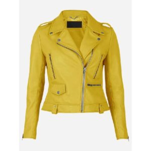 Women Yellow Biker Sheepskin Leather Jacket