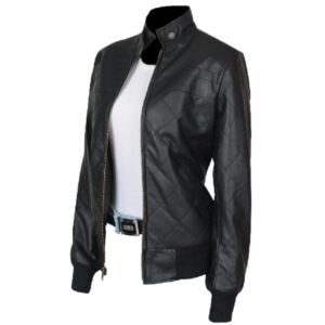 Women Emma Stone Double Tap Leather Jacket