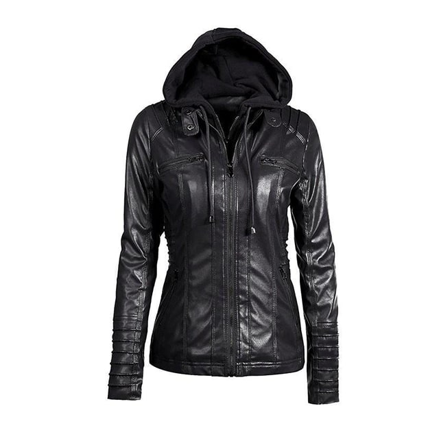 Black Designer Hooded Motorcycle Leather Jacket