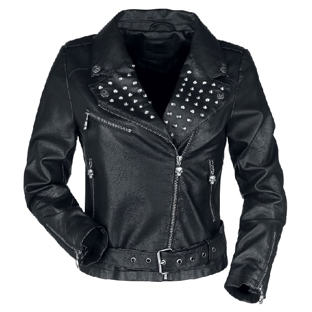 Black Studs Imitation Leather Jacket