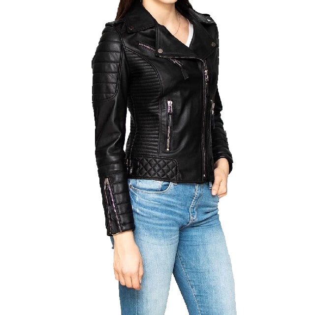 Black Leather Biker Jacket For Women