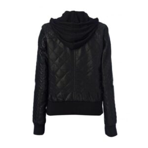 Black Quilted Bomber Leather Jacket