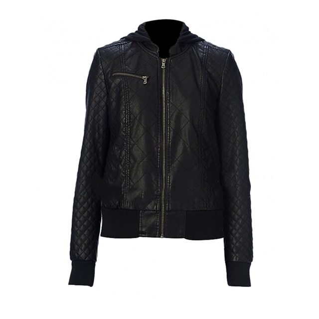 Black Quilted Bomber Leather Jacket