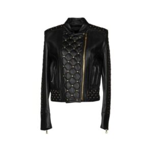 Black Quilted Stylish Biker Leather Jacket