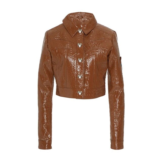 Brown Cowboy Patent Faux Leather Top