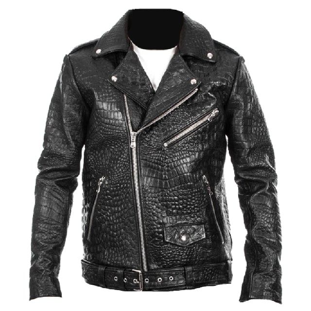 Crocodile Embosses Biker Style Faux Leather Jacket