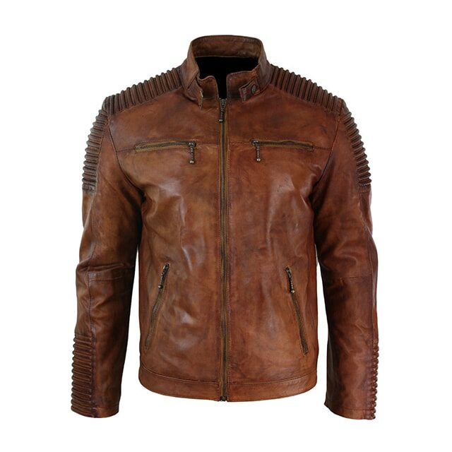 Designer Mens Belted Neck Motorcycle Leather Jacket