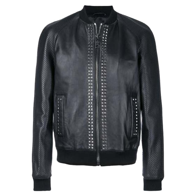 Designer Metal Studded Bomber Jacket