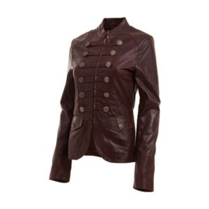 Designer Military Style Brown Leather Jacket