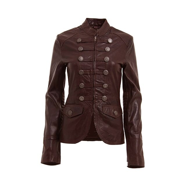 Designer Military Style Brown Leather Jacket