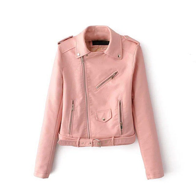 Baby Pink Women’s Classic Motorcycle Leather Jacket