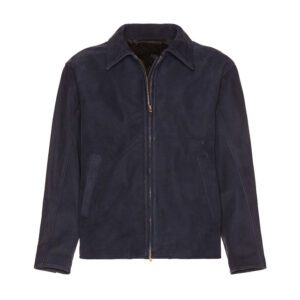 Men Navy Blue Suede Leather Jacket