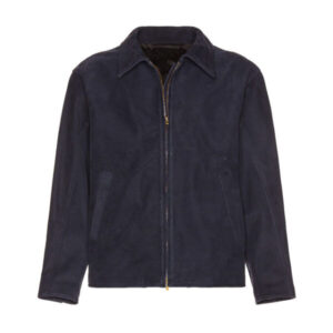 Men Navy Blue Suede Leather Jacket