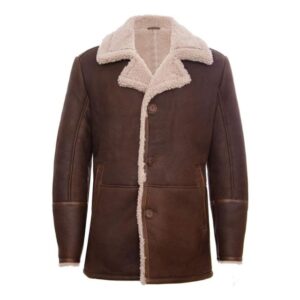 German Classic Suede Leather Coat with Faux Fur Collar