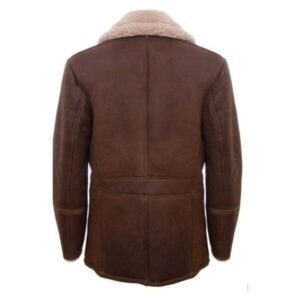 German Classic Suede Leather Coat with Faux Fur Collar