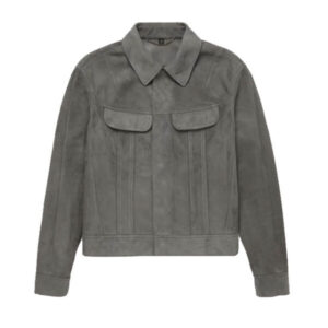 Men Slim-Fit Suede Trucker Leather Jacket
