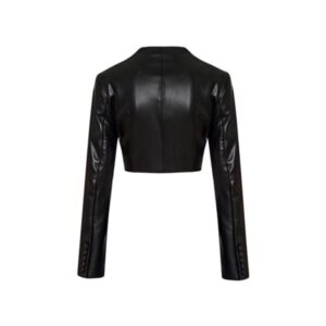 Women Luxury Sheepskin Leather Black Top