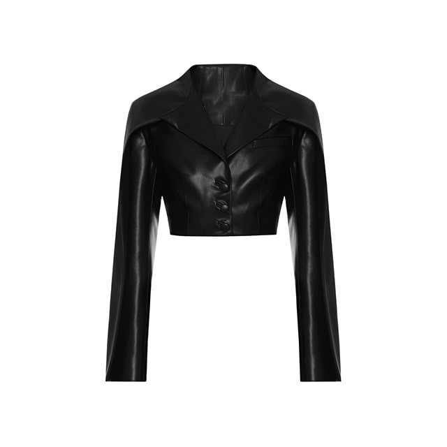 Women Luxury Sheepskin Leather Black Top