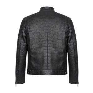 Men’s Black Crocodile Print Biker Motorcycle Faux Leather Jacket