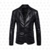 Mens Lapel Collar Leather Jacket - Image 4