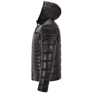 Men’s Black Puffer Quilted Leather Sport Jacket