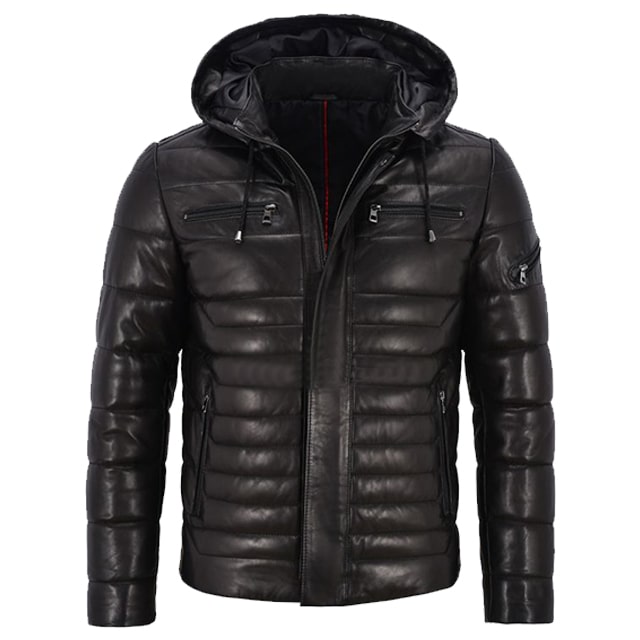 Men’s Black Puffer Quilted Leather Sport Jacket