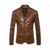 Mens Lapel Collar Leather Jacket - Image 3