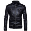 Mens Casual Slim Fit Lambskin Leather Biker Jacket