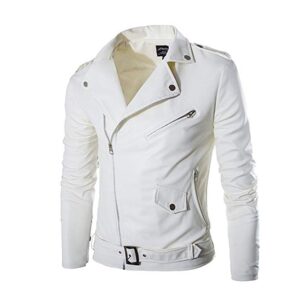 Men’s Genuine White Lambskin Slim Fit Leather Jacket