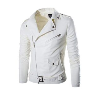 Men’s Genuine White Lambskin Slim Fit Leather Jacket