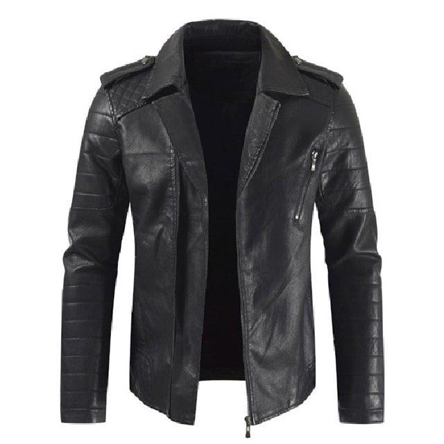 Mens Lapel Collar Lambskin Leather Jacket