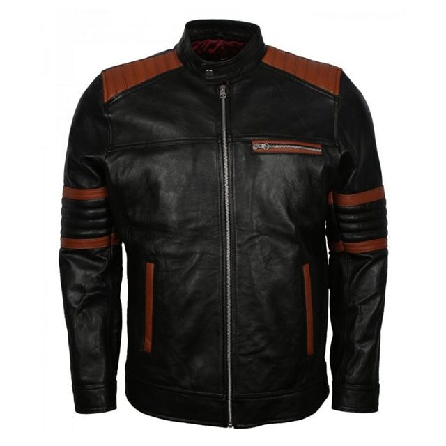 Brown Striped Quilted Black Trendy Mens Retro Leather Jacket