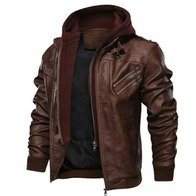 Men’s Removable Hood Jacket Biker Bomber Jackets