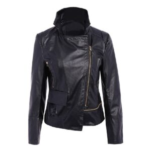 Women Mid-Night Asymmetric Slim Fit Black Leather Jacket